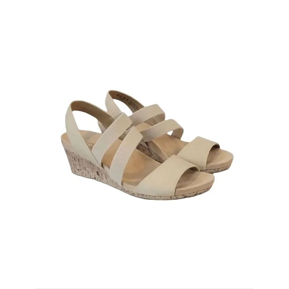 Life Sride Marina Bone Comfort Footbed Strappy Slip-on Wedge Sandals Size 7.5W